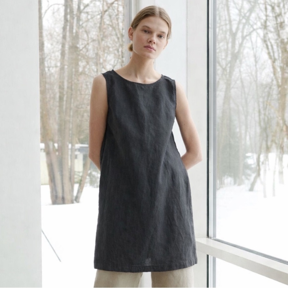 LinenFox S Sleeveless Abi Gray Women's Linen Dress